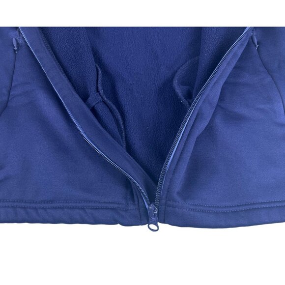 Crivit Fleece Zip Up Athletic Track Jacket Women's L 12-14 Navy Pockets Stretch - Picture 4 of 5